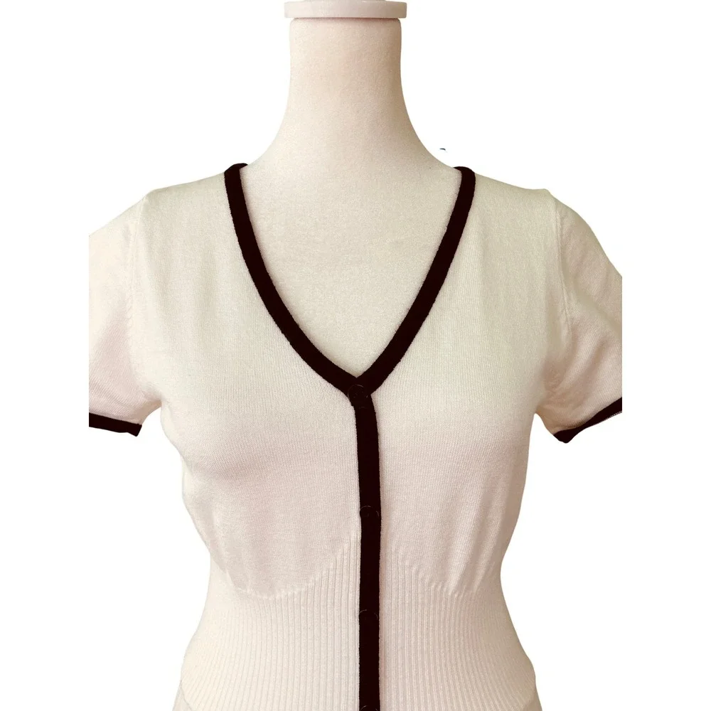 Rihoas White Black Contrasting Sweater Midi Dress Tennis Preppy Babydoll Size M - Picture 5 of 16